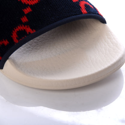 Gucci Terry Cloth GG Monogram Slide Sandals 37 Blue Red 9 of 10