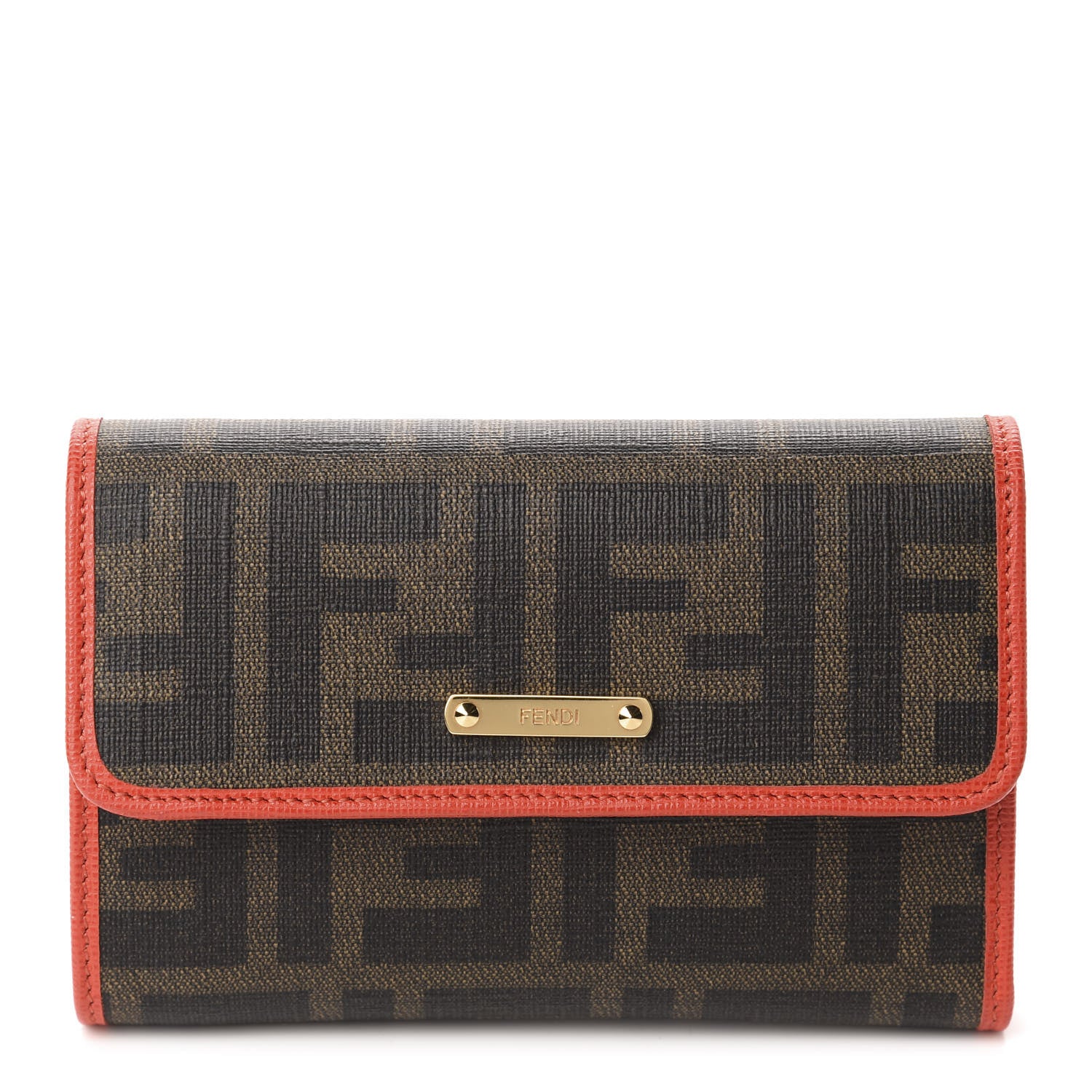 Fendi Zucca Spalmati Vitello Elite Tri-Fold Wallet Tobacco Papavero 1 of 9