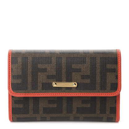 Fendi Zucca Spalmati Vitello Elite Tri-Fold Wallet Tobacco Papavero 1 of 9