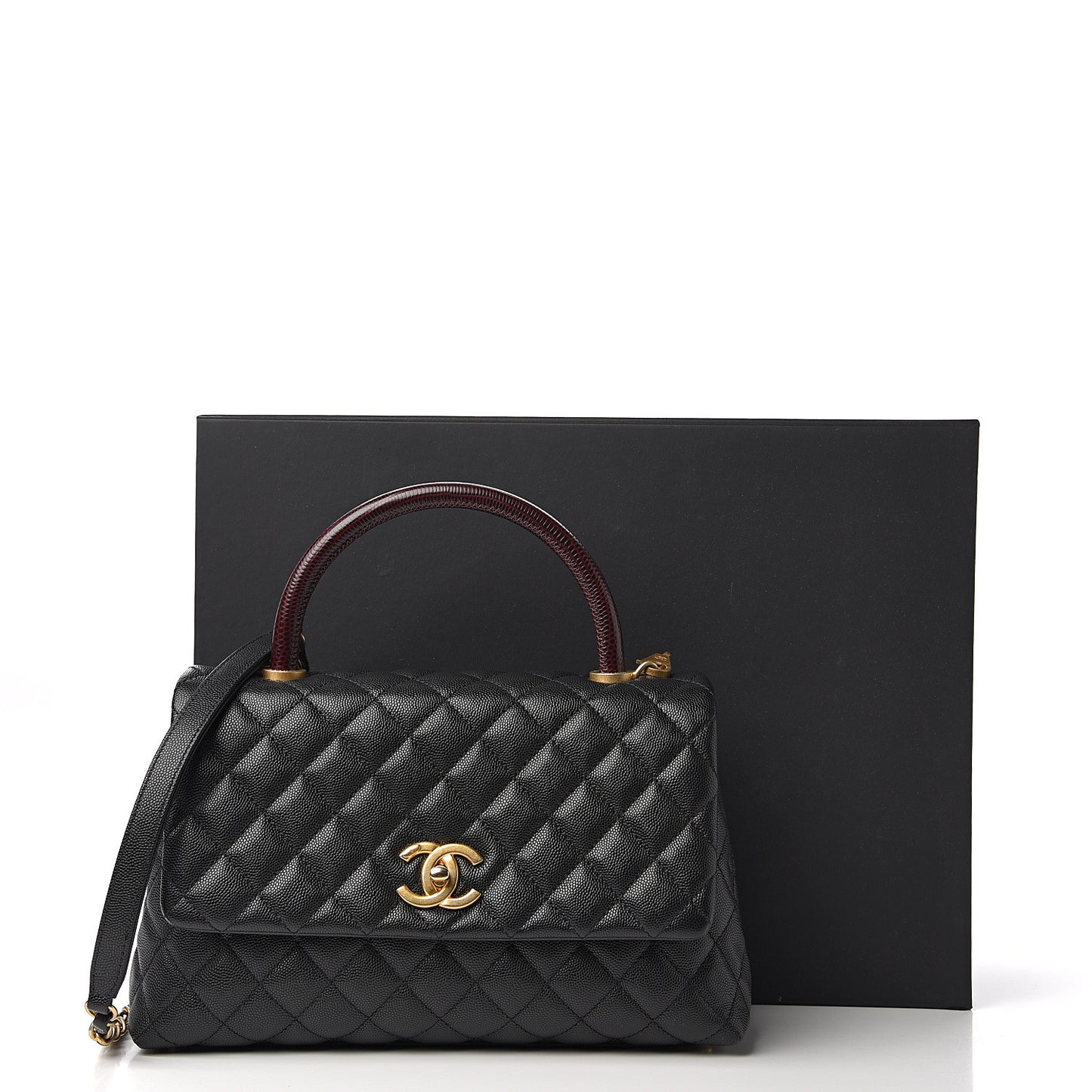 Caviar Lizard Embossed Quilted Small Coco Handle Flap Black