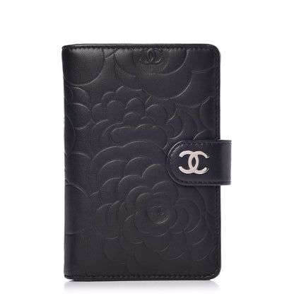 Chanel Lambskin Camellia Embossed Zipped Pocket Wallet Black 1 of 9