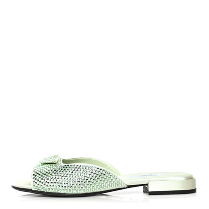Prada Satin Crystal Logo 10mm Slide Sandals 37.5 Acqua 1 of 7