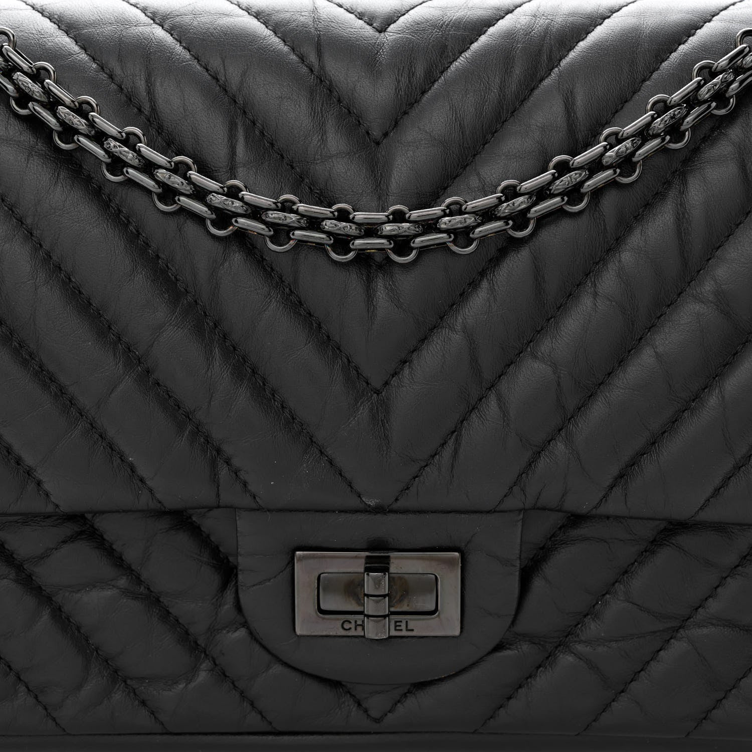 Chanel Aged Calfskin Chevron Quilted 2.55 Reissue 225 Flap So Black 8 of 14