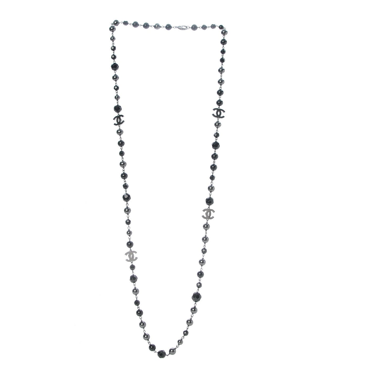 Ruthenium Beaded CC Long Necklace Black