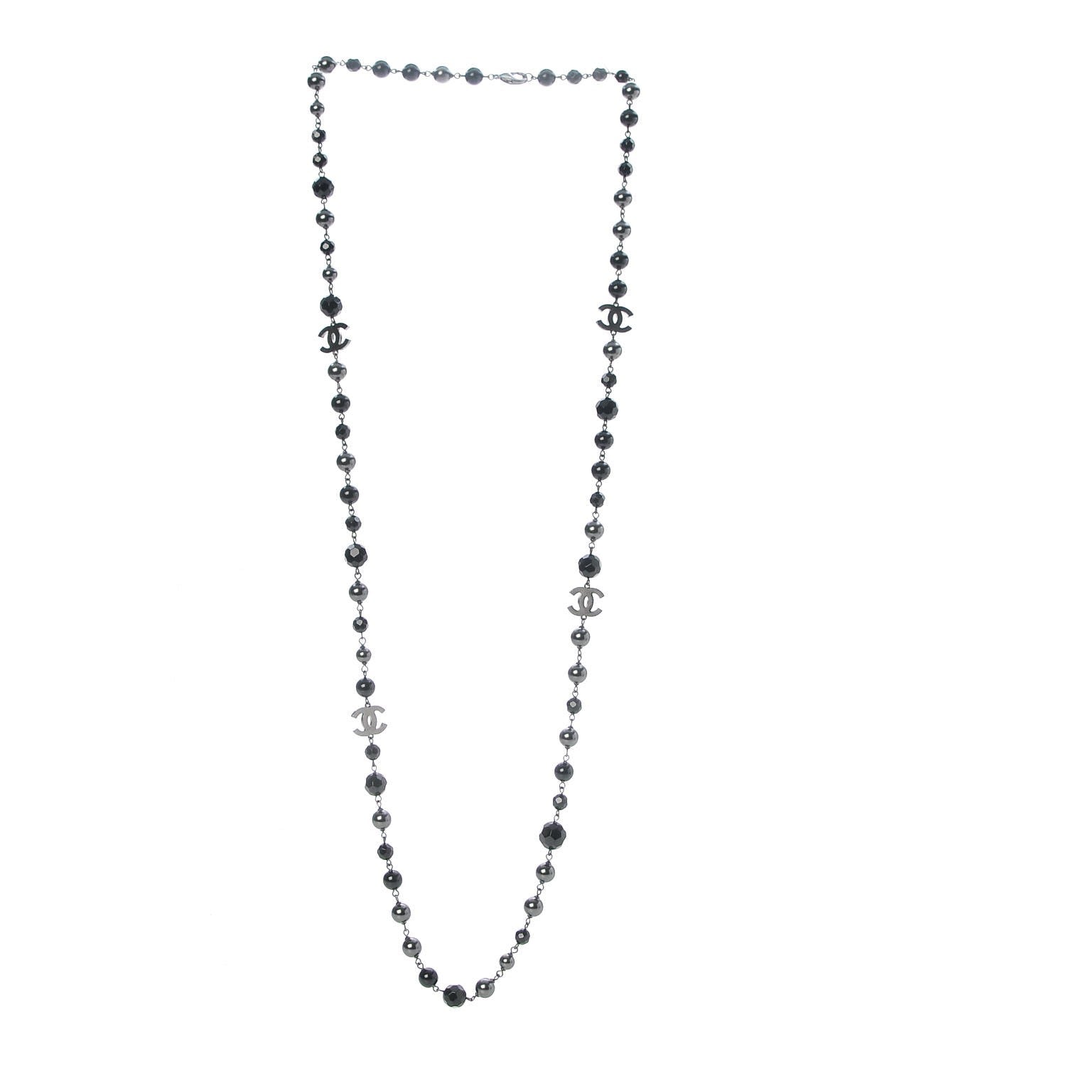 Chanel Ruthenium Beaded CC Long Necklace Black 3 of 4