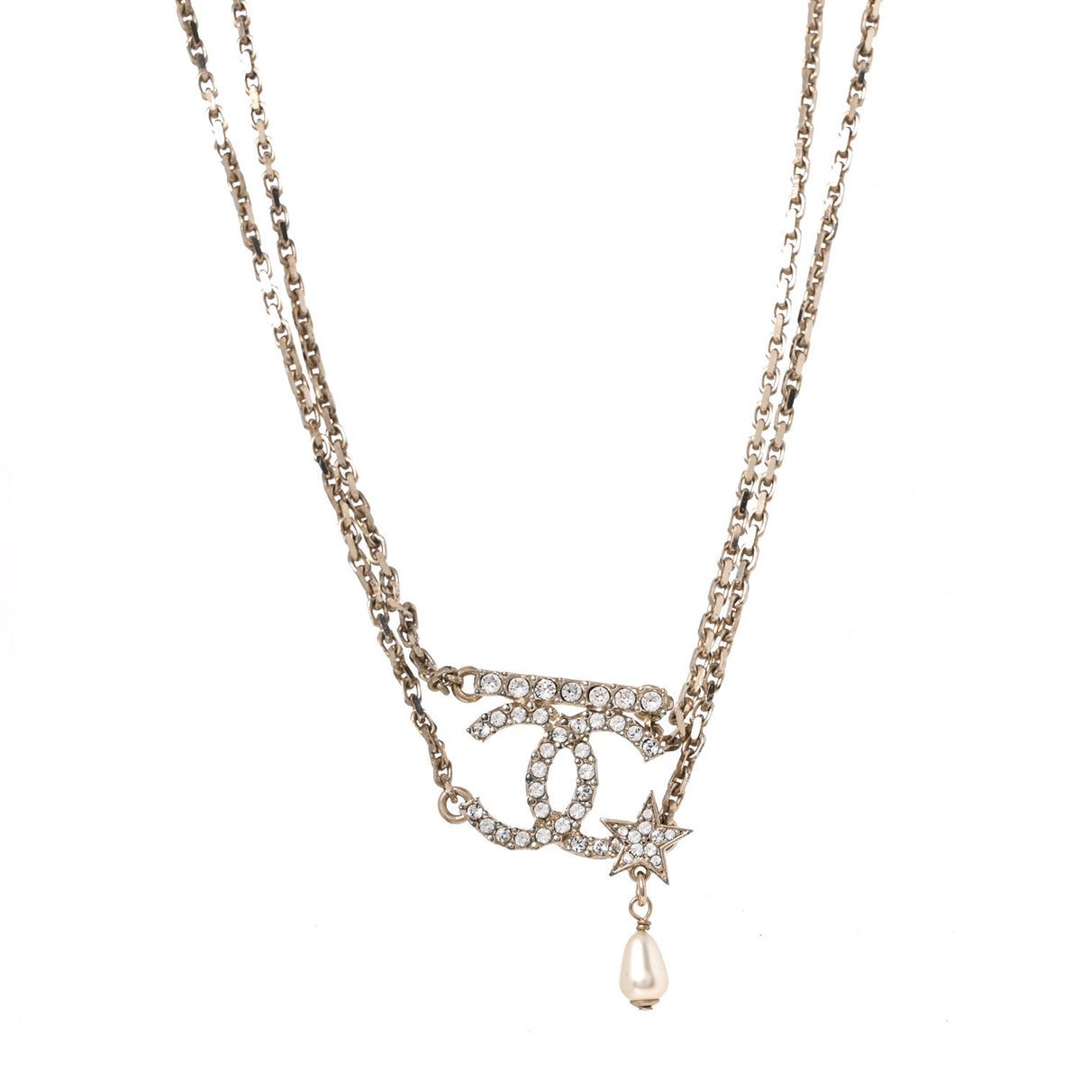 Pearl Crystal CC Star Choker Necklace Gold