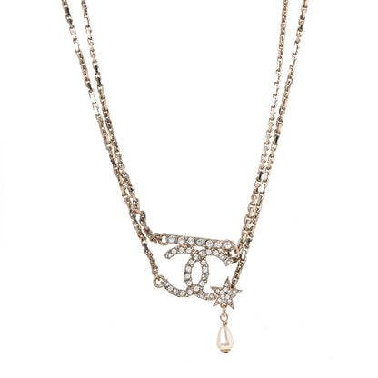 Chanel Pearl Crystal CC Star Choker Necklace Gold 1 of 5