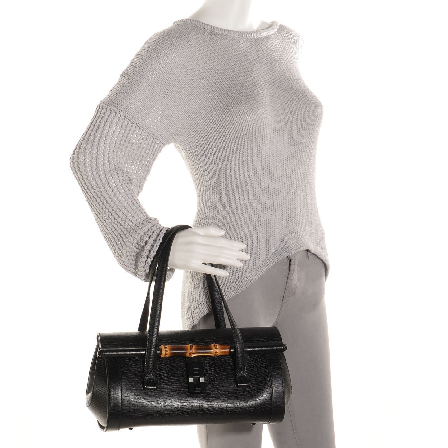 Leather Bamboo Bullet Tote Bag Black