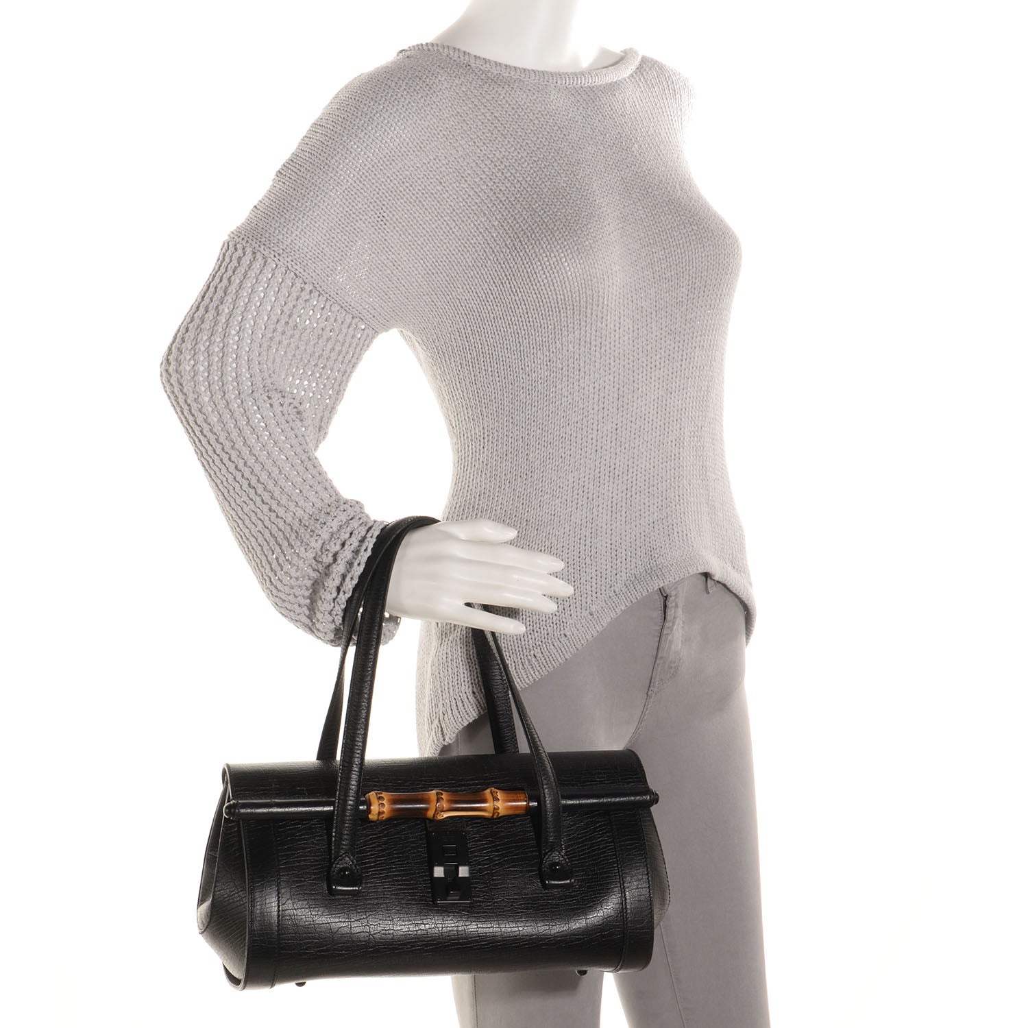 Gucci Leather Bamboo Bullet Tote Bag Black 2 of 8