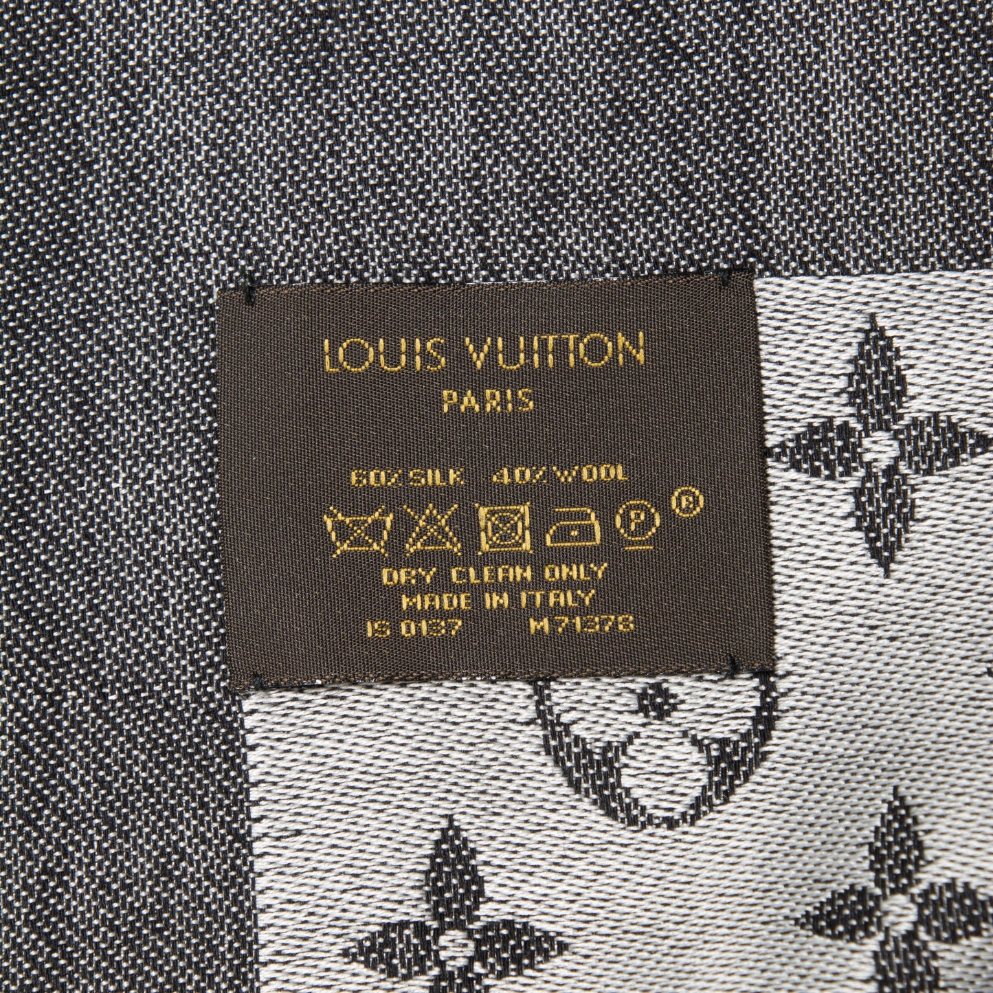 Wool Silk Monogram Denim Shawl Black