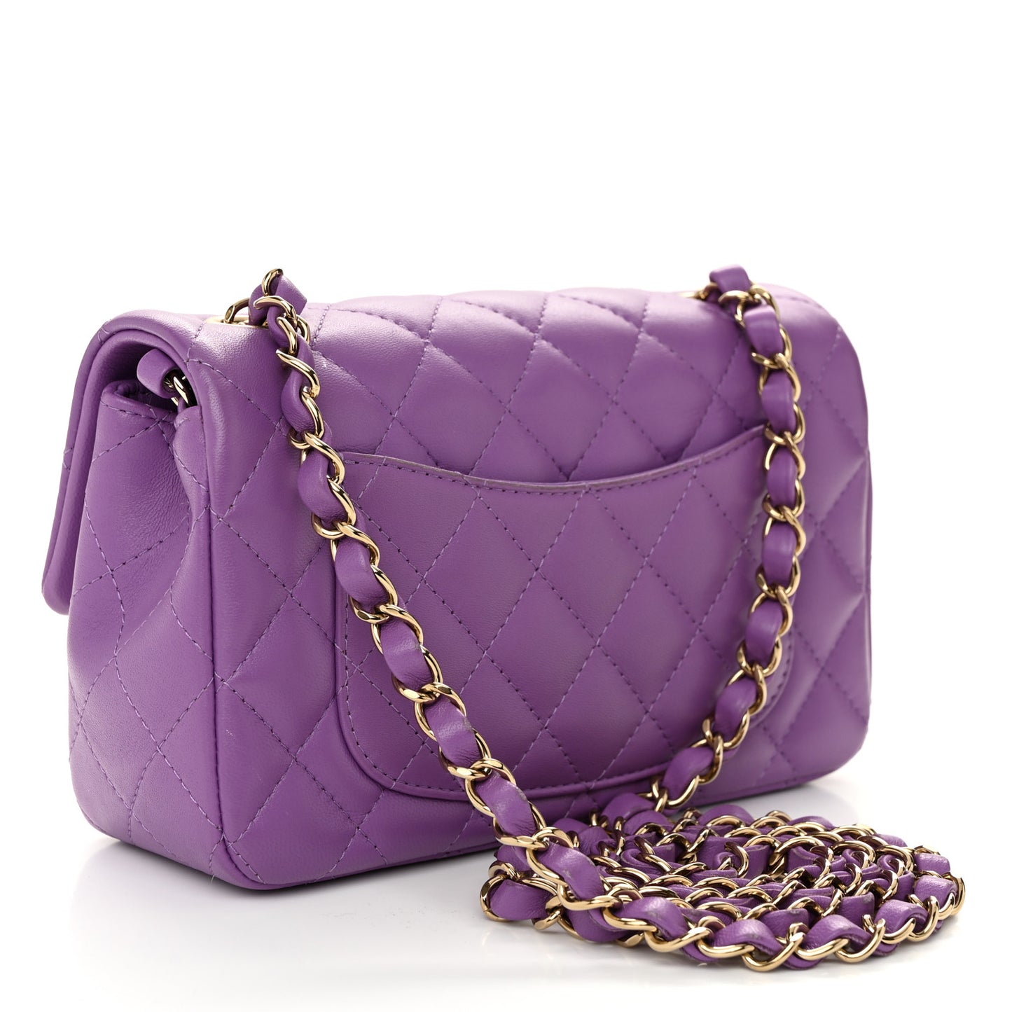 Lambskin Quilted Mini Rectangular Flap Purple