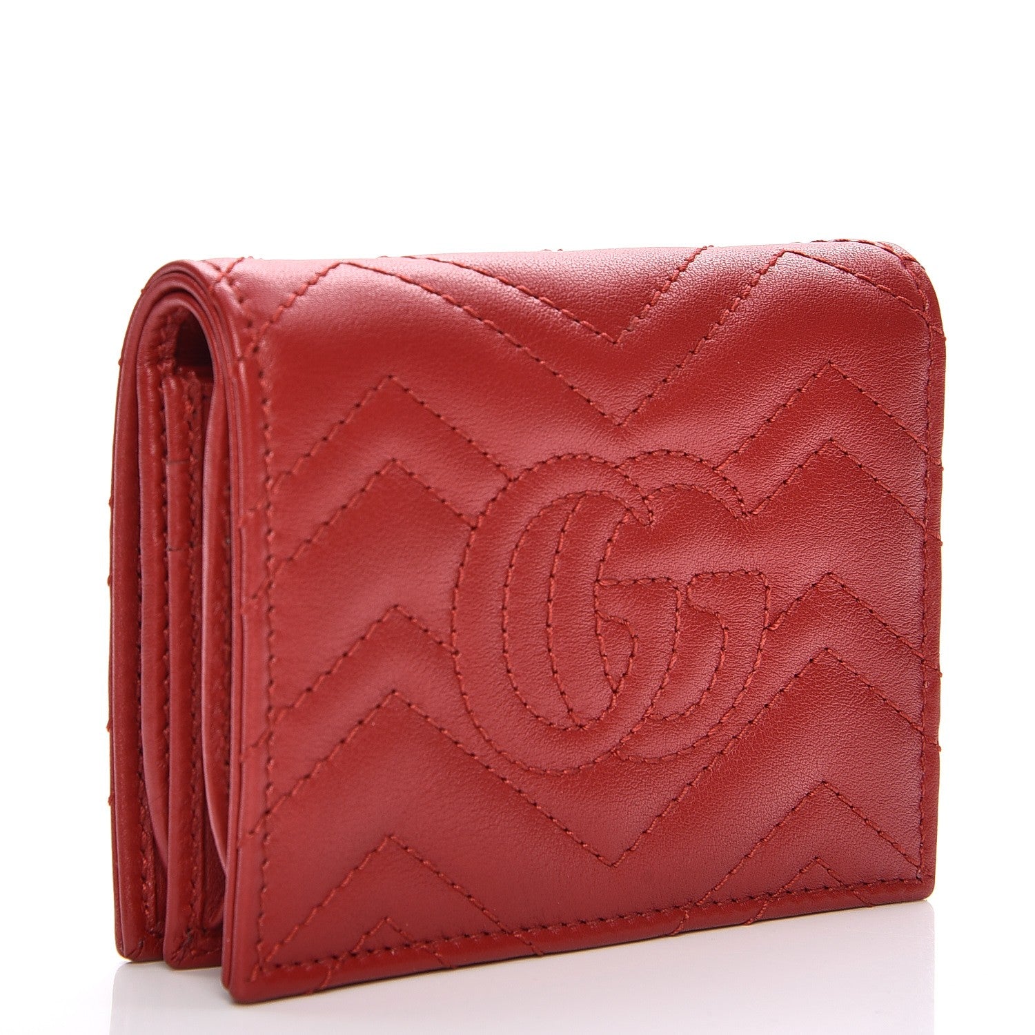 Gucci Calfskin Matelasse GG Marmont Card Case Hibiscus Red 3 of 8