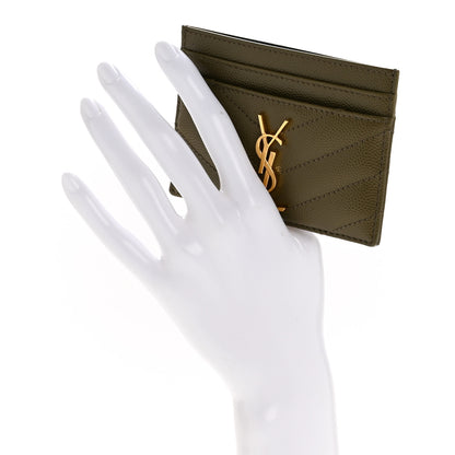 Saint Laurent Grain De Poudre Matelasse Chevron Monogram Credit Card Case Vert Kaki 2 of 10