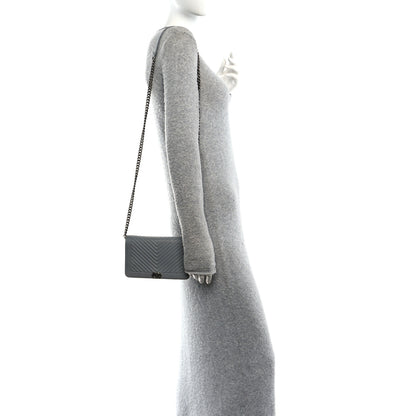 Chanel Caviar Chevron Quilted Boy Wallet On Chain WOC Grey 2 of 12