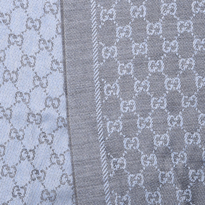 Gucci Wool Jacquard Monogram Fringe Scarf Blue 3 of 4