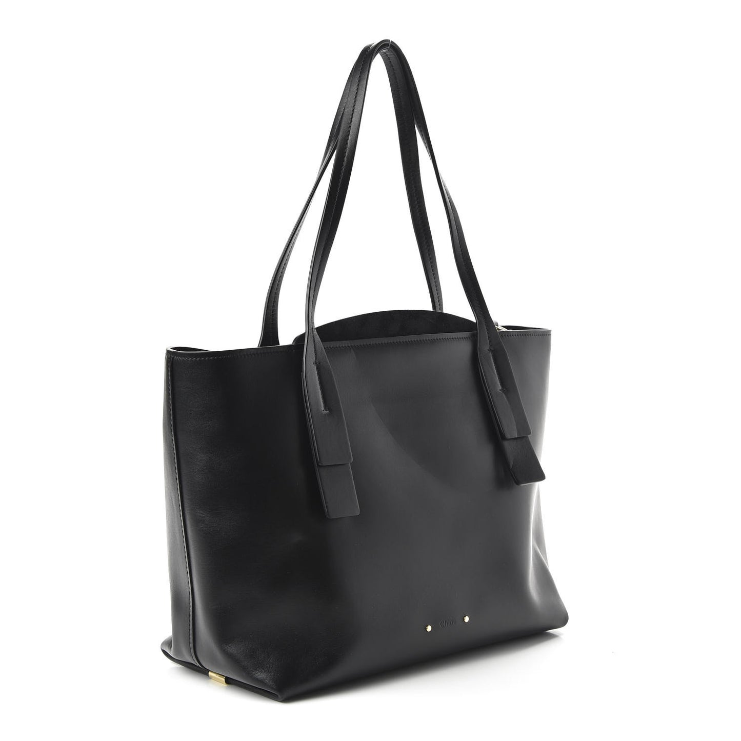 Shiny Calfskin Suede Medium C Zipped Tote Black