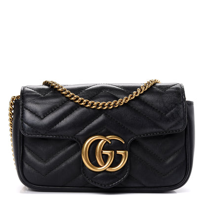 Gucci Calfskin Matelasse Super Mini GG Marmont Shoulder Bag Black 1 of 11