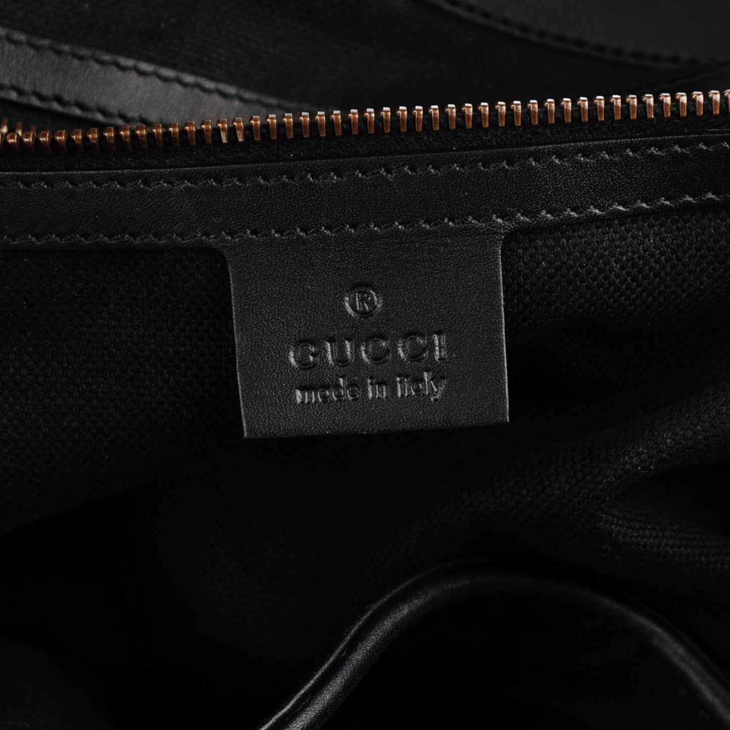 Soft Leather Brocade Medium Stirrup Shoulder Bag Black