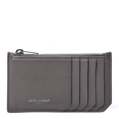 Saint Laurent Grained Calfskin 5 Fragments Zip Pouch Card Holder Earth 1 of 9