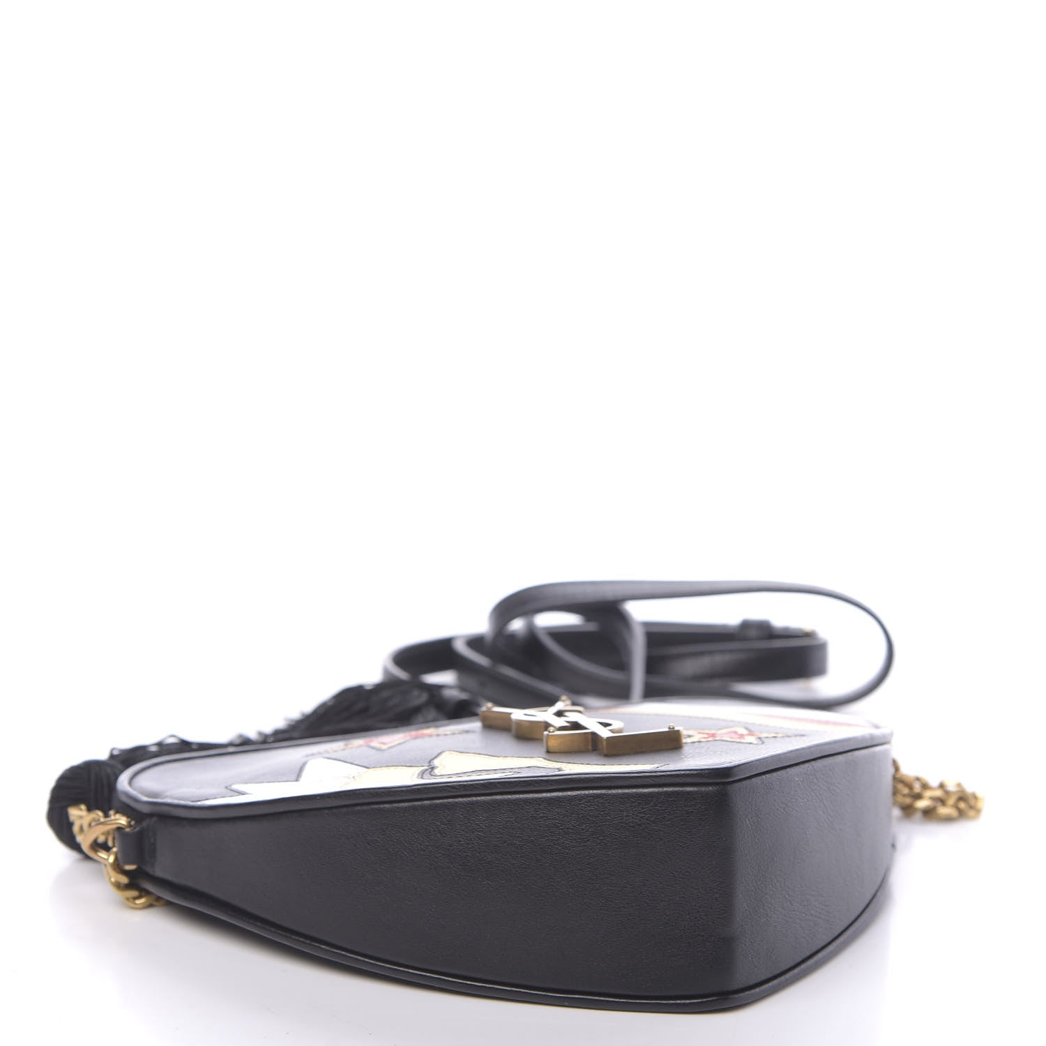 Saint Laurent Calfskin Rock Star Patchwork Monogram Heart Shoulder Bag Black 4 of 9