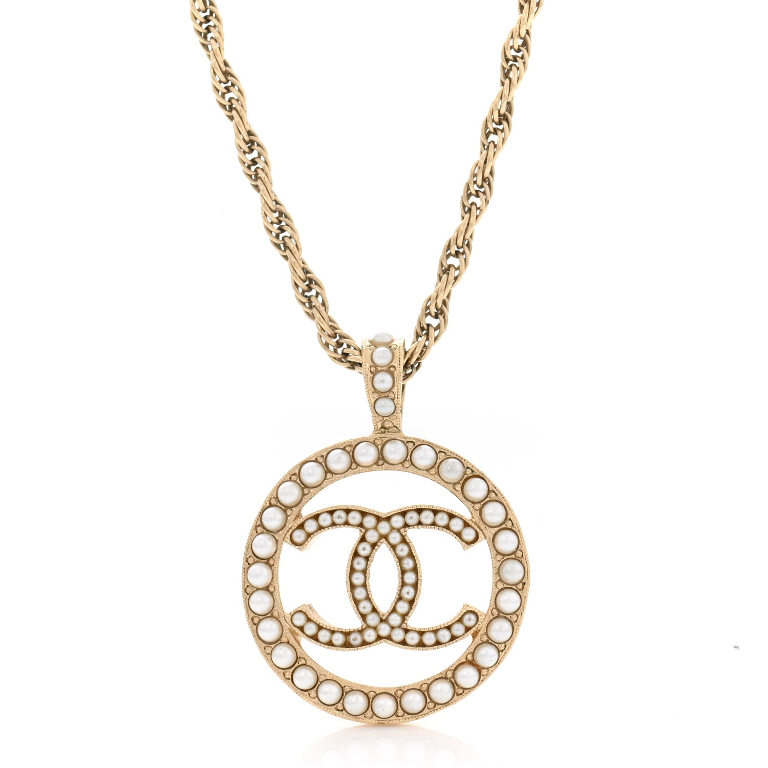 Chanel Pearl CC Round Pendant Necklace Gold 4 of 5