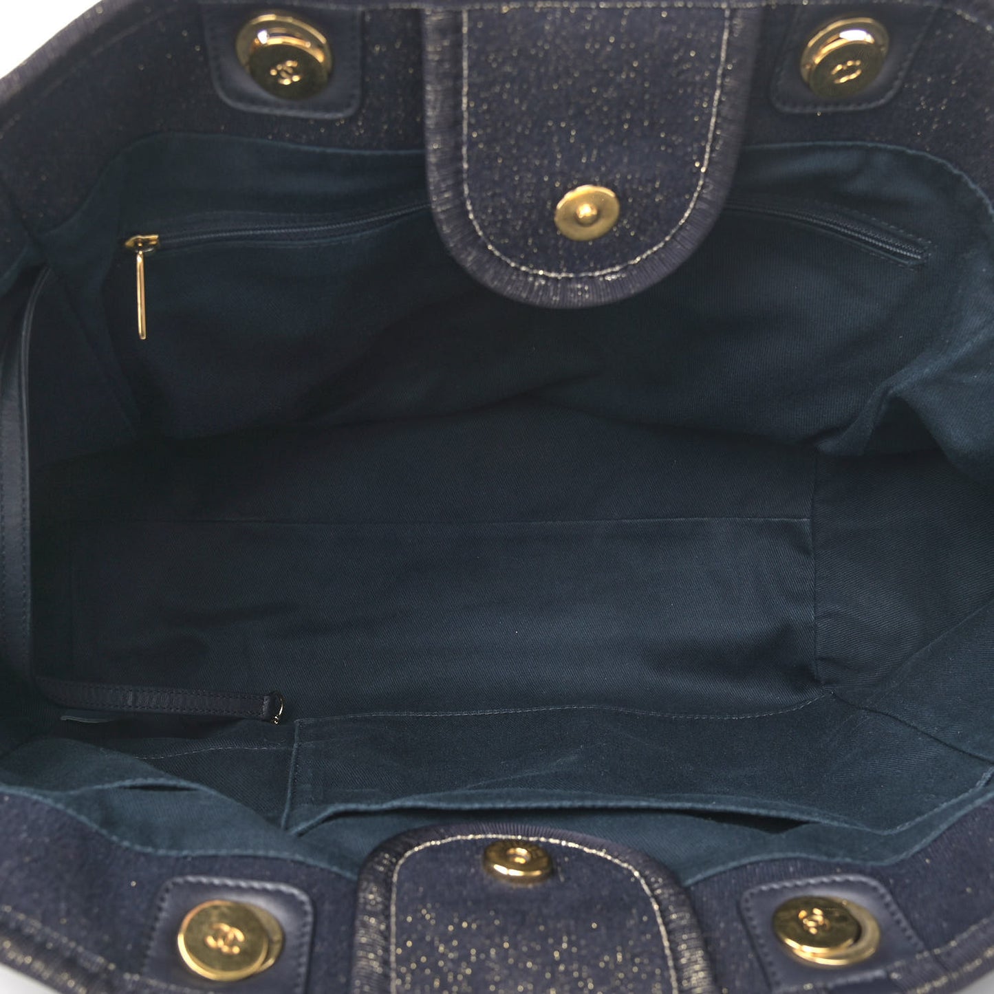 Lurex Canvas Medium Deauville Tote Navy Blue Gold