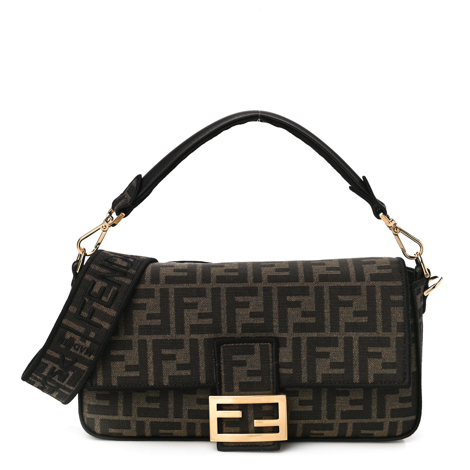 Fendi Fabric Jacquard FF 1974 Medium Baguette Tobacco Moro Black 1 of 9