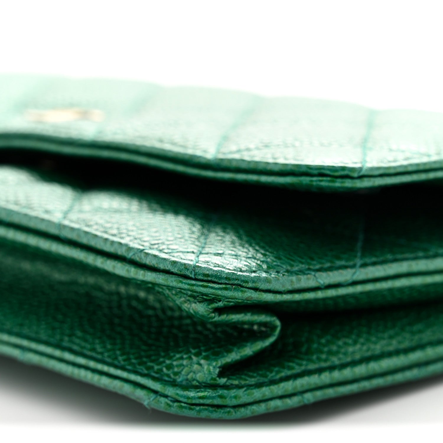 Chanel Metallic Caviar Quilted Wallet On Chain WOC Green 10 of 11