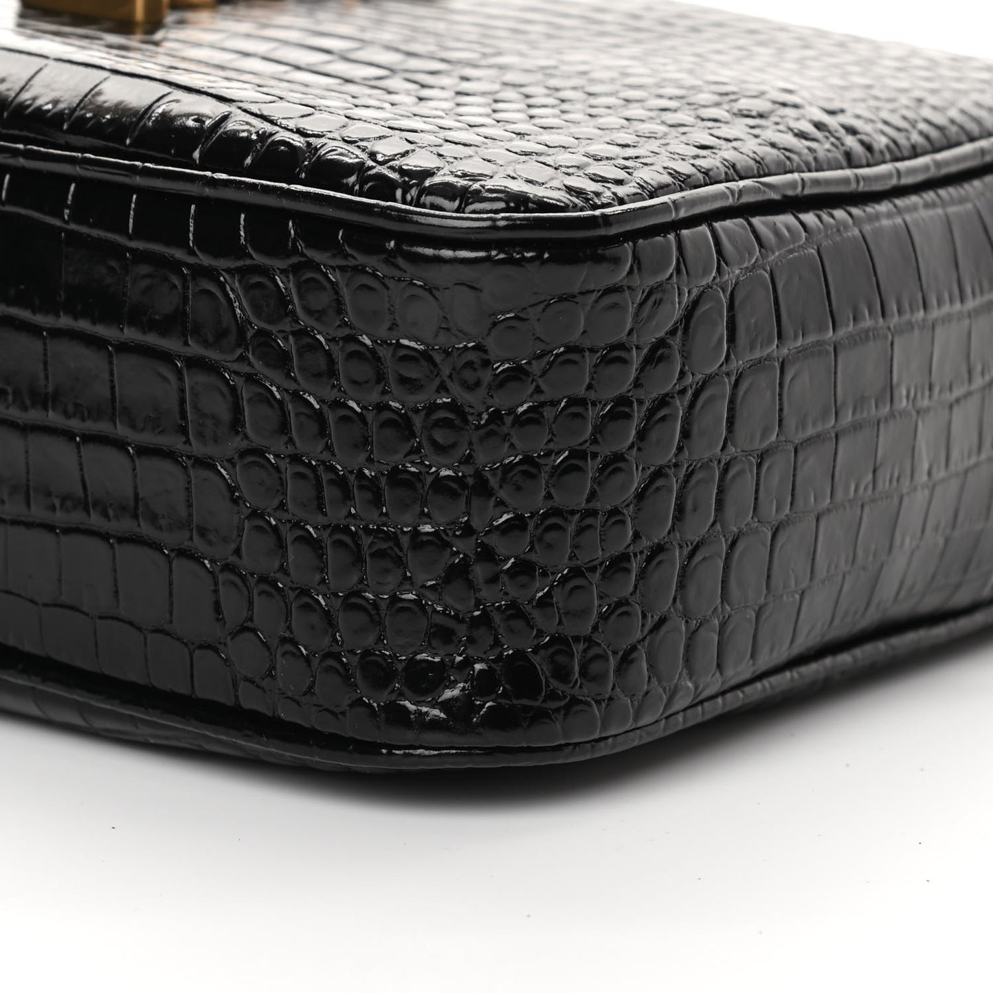 Patent Calfskin Crocodile Embossed Monogram Lou Camera Bag Black