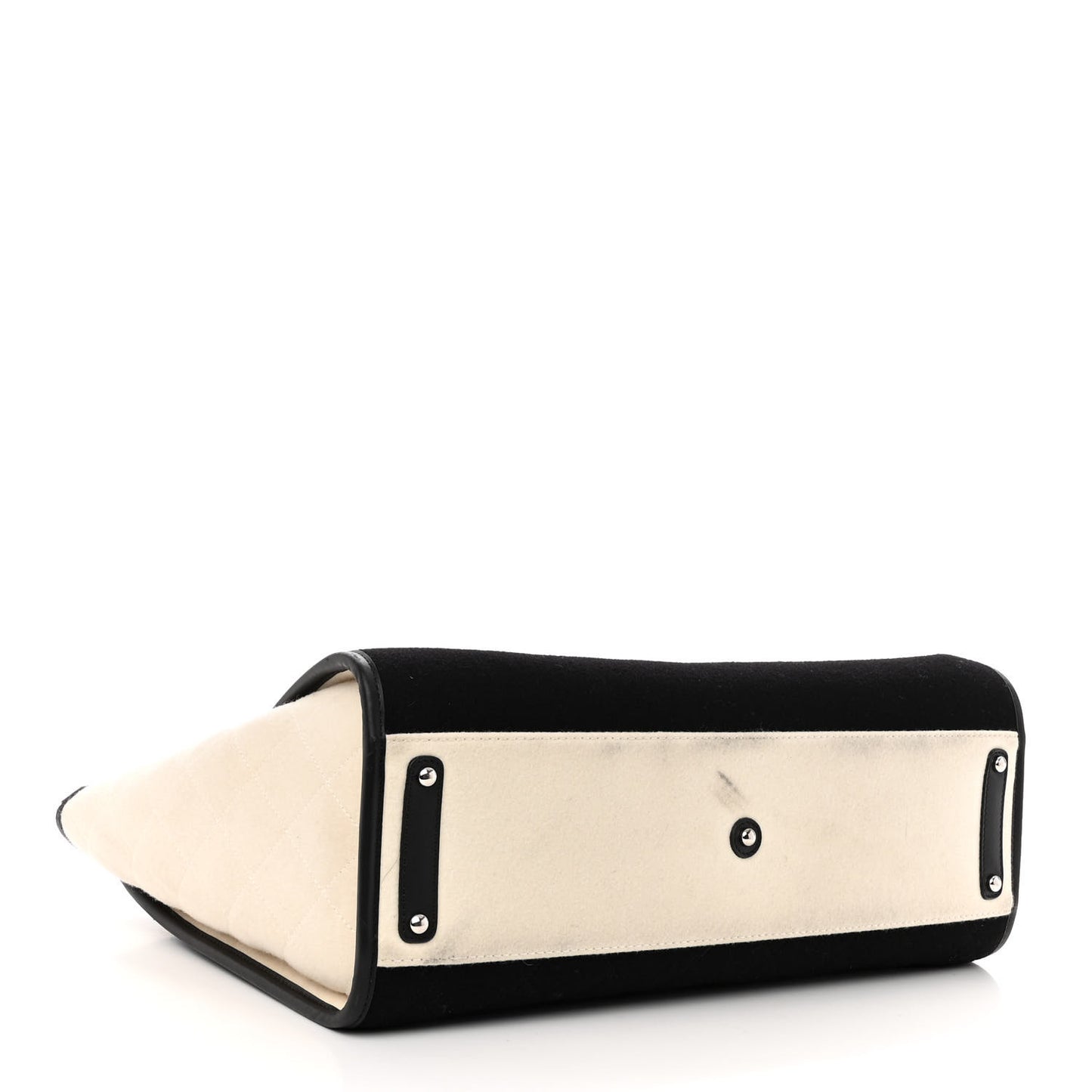 Wool Felt Calfskin Large Deauville Tote Black White