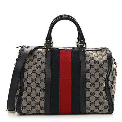 Gucci Monogram Selleria Calfskin Vintage Web Medium Boston Beige Blue 1 of 13