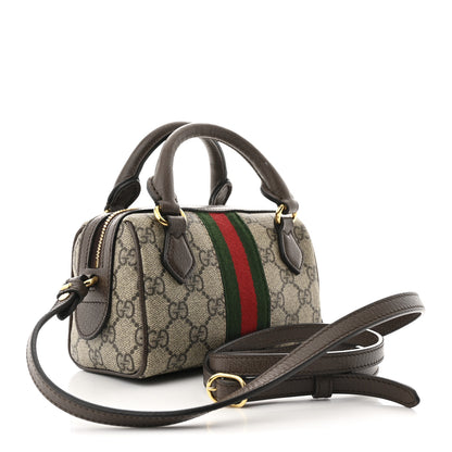 Gucci GG Supreme Monogram Textured Dollar Calfskin Web Super Mini Ophidia Top Handle Bowler Bag Beige Ebony New Acero 2 of 9