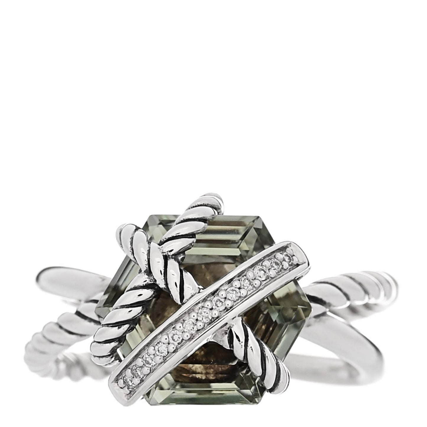 Sterling Silver Diamond Prasiolite 10mm Cable Wrap Ring 50 5.25
