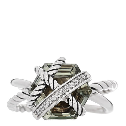 David Yurman Sterling Silver Diamond Prasiolite 10mm Cable Wrap Ring 50 5.25 1 of 5