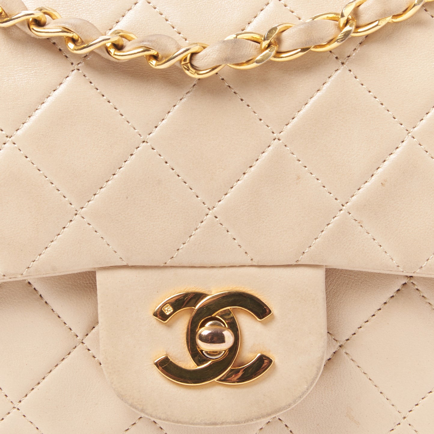 Lambskin Quilted Small Double Flap Beige