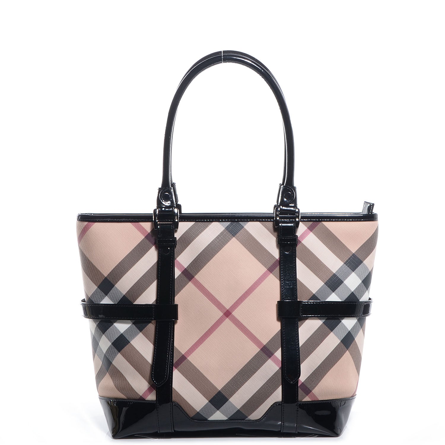 Burberry Patent Nova Check Tote Black 1 of 8