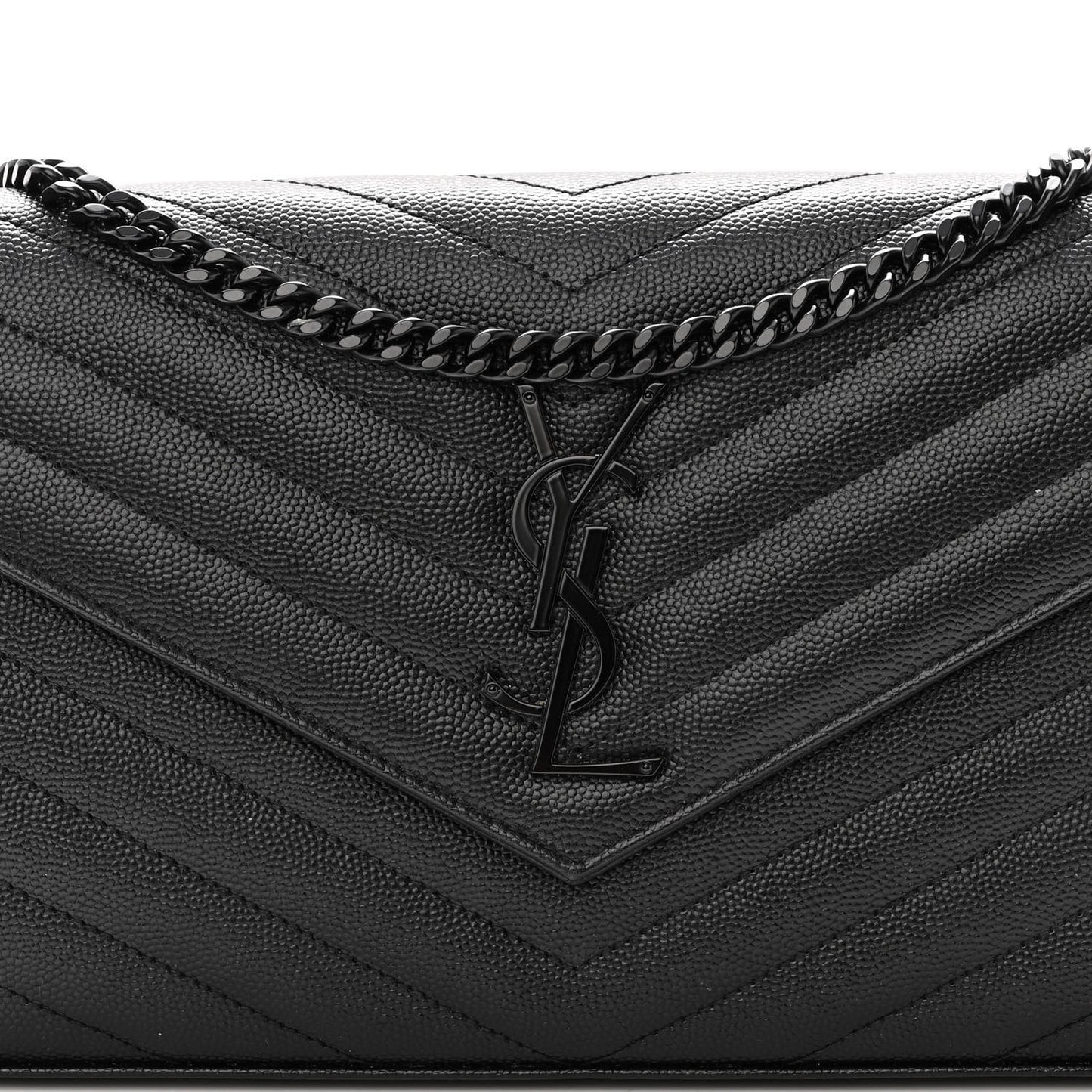 Grain De Poudre Matelasse Chevron Monogram Monochrome Envelope Chain Wallet Black