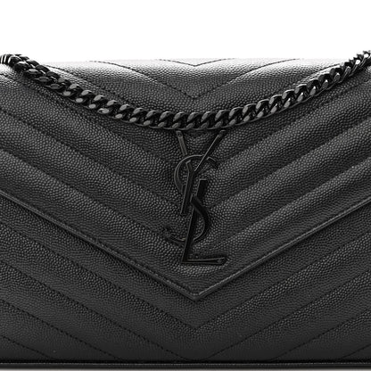 Saint Laurent Grain De Poudre Matelasse Chevron Monogram Monochrome Envelope Chain Wallet Black 7 of 11