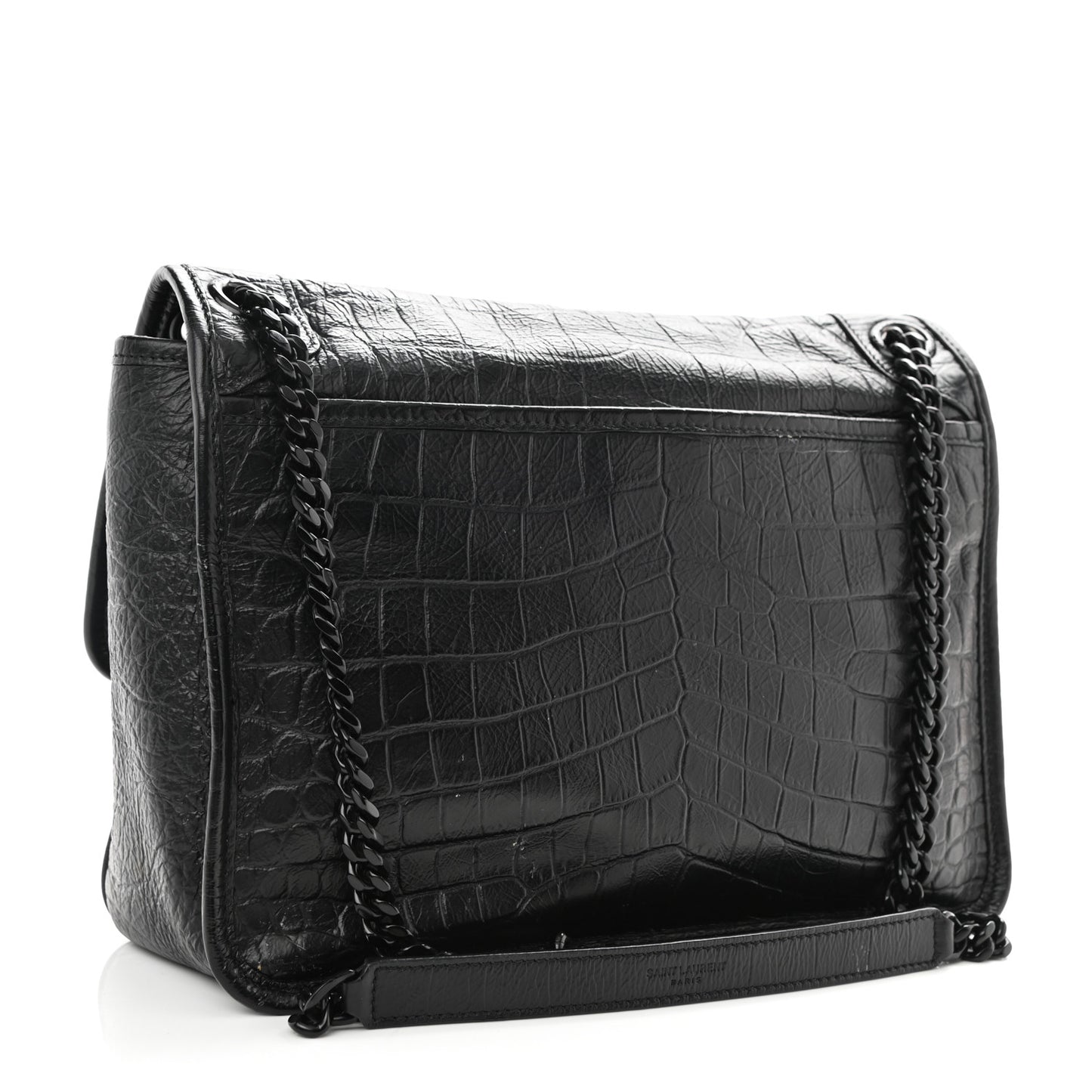 Crinkled Calfskin Matelasse Monogram Medium Niki Chain Satchel Black