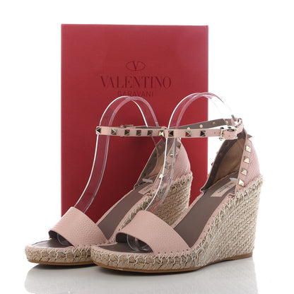 Valentino Garavani Grained Calfskin Rockstud Ankle Strap Espadrille 15/105mm Wedge Sandals 40 Rose Quartz Natural 8 of 8