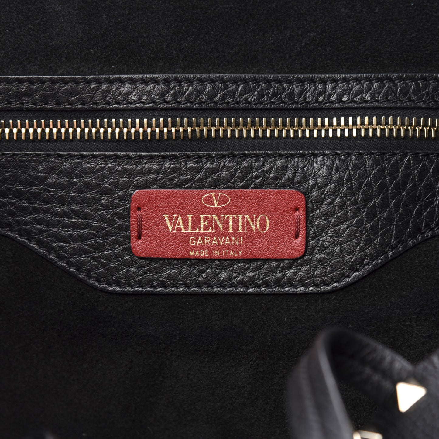 Grained Calfskin Rockstud Shoulder Tote Black
