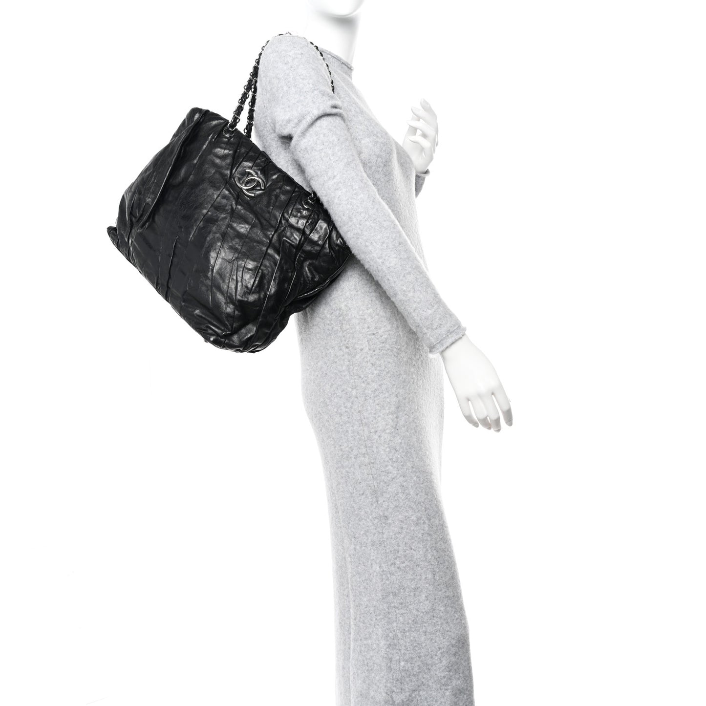 Glazed Calfskin Large Twisted Tote Black