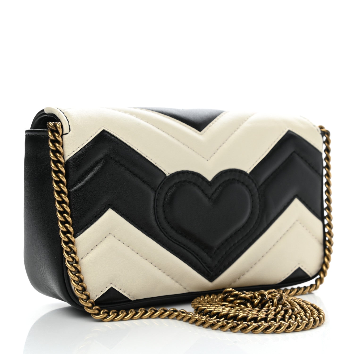 Gucci Calfskin Matelasse Super Mini GG Marmont Shoulder Bag Black White 2 of 10