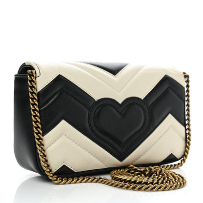 Gucci Calfskin Matelasse Super Mini GG Marmont Shoulder Bag Black White 2 of 10