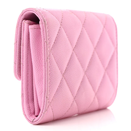 Chanel Caviar Metal Perforated Quilted CC Compact Flap Card Holder Pink Green 3 of 10
