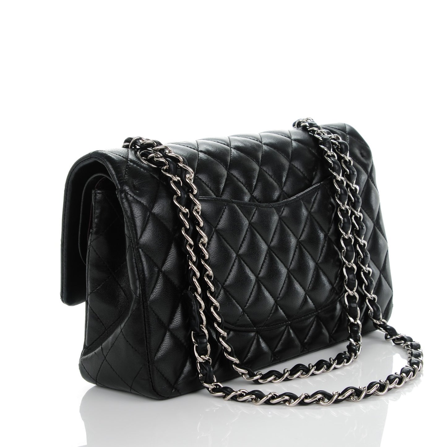 Lambskin Quilted Medium Double Flap Black