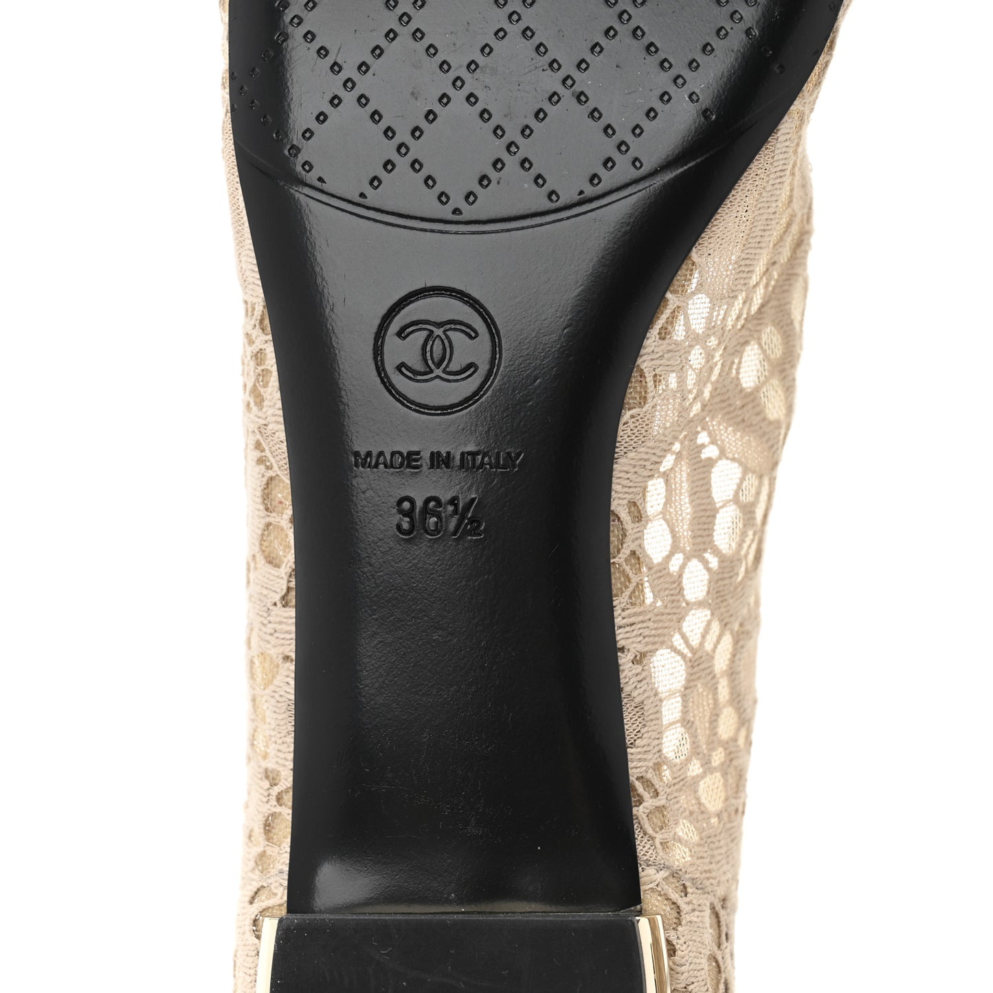 Lace Cap Toe CC Flats 36.5 Beige Black