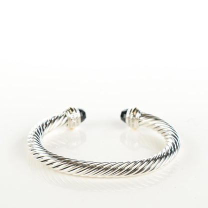 David Yurman Sterling Silver 18K Yellow Gold Black Onyx 7mm Cable Classics Bracelet 3 of 7