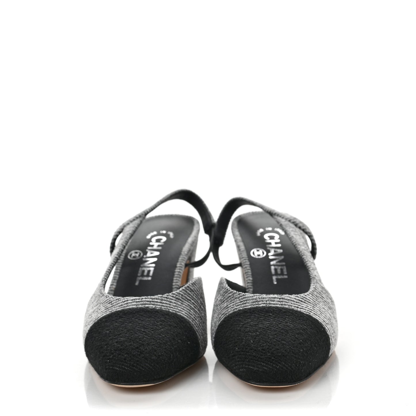 Tweed Cap Toe CC Slingback Pumps 35 Black Grey