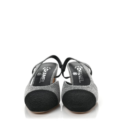 Chanel Tweed Cap Toe CC Slingback Pumps 35 Black Grey 2 of 7
